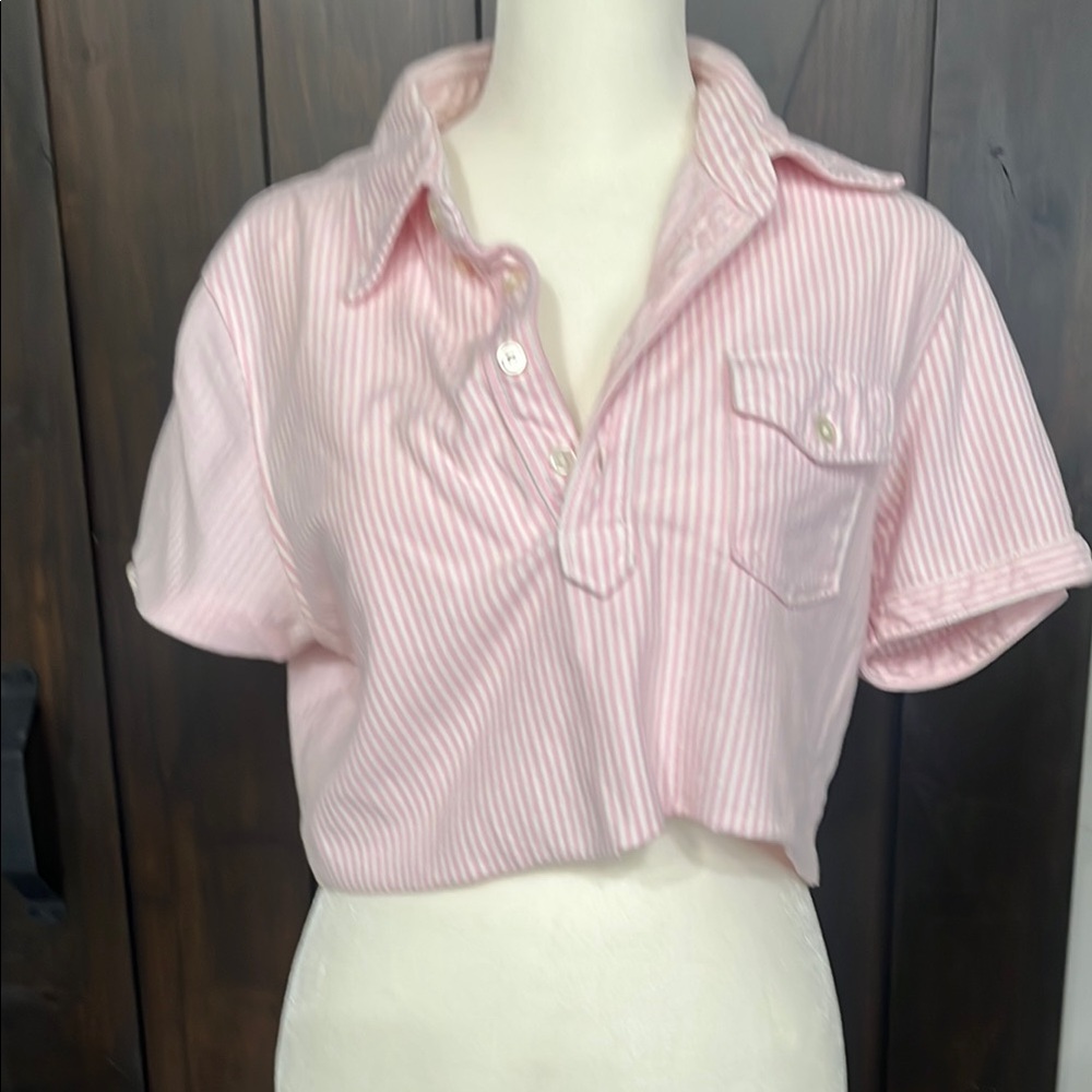 Michael Bastian Pink Striped Crop Top